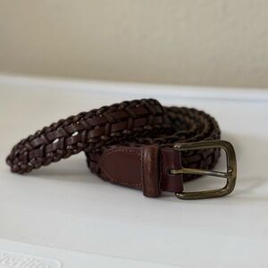 Mens Brown Leather Braided Belt Sz 42 Brass Buckle